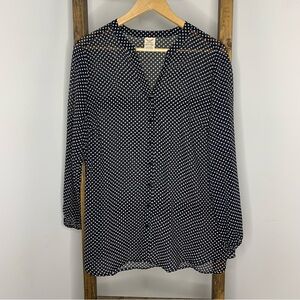 Faded Glory Black Polka Dot Button Down Blouse 1XL